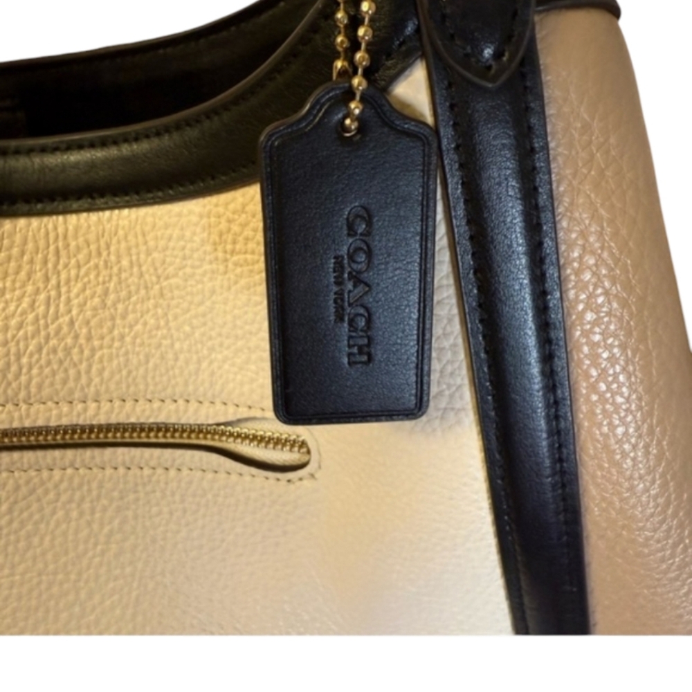 NWOT Coach Kristy Pebbled Leather colorblock black tan cream Shoulder Bag Purse - Picture 4 of 9
